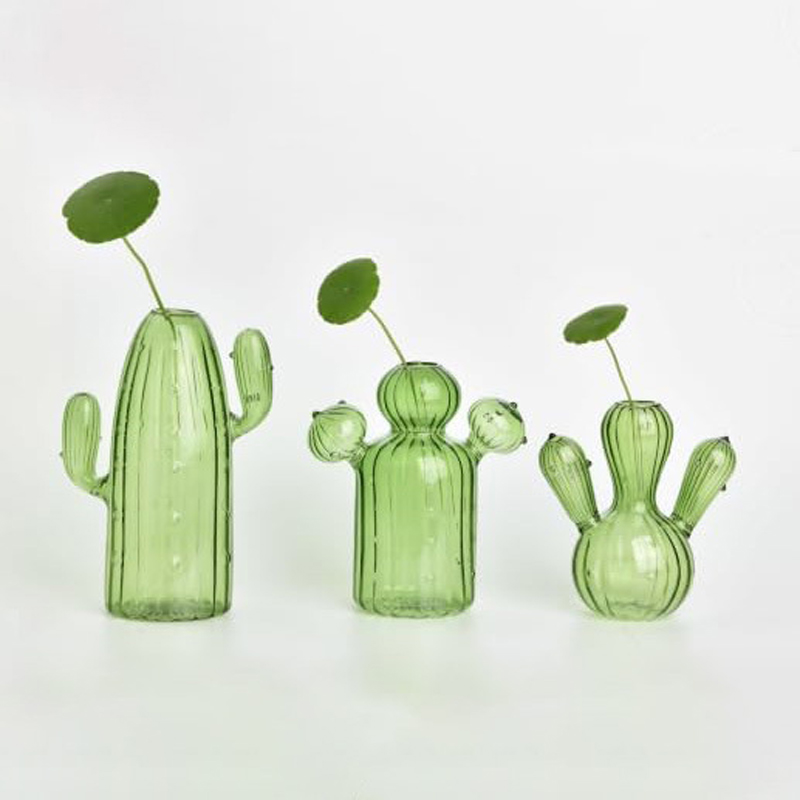 Cactus Mix Pot - Renkli Cam Vazo, Masaüstü Dekoratif Ürün,